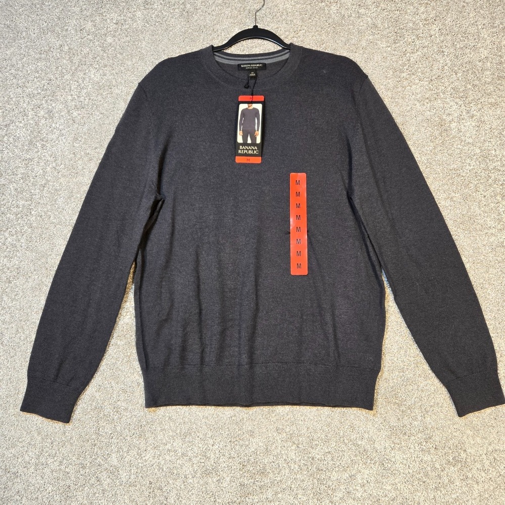 Banana Republic Mens Medium Gray Merino Wool Crewneck Sweater Pullover NEW